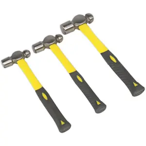 Premium 3 Piece Ball Pein Hammer Set with Fibreglass Shafts - 12oz, 1lb, 1.5lb