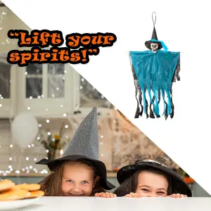 Hanging Skeleton Halloween Decoration With Light Up Eyes Trick or Treat  Blue