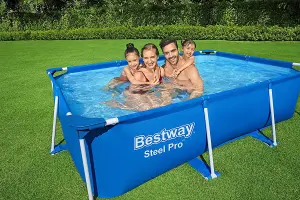 Bestway 56403 Steel Pro Frame Pool Without Pump Square Steel Family Blue Swimming 259 x 170 x 61 cm