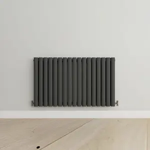 Horizontal Anthracite Double Oval Panel Radiator (H)600mm x (W)1003mm, 6616 BTU.