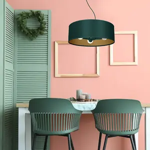 Milagro Verde Pendant Lamp 3XE27 50cm Scandi Style Hand Made Lamp Range In Rich Green With Golden Accents