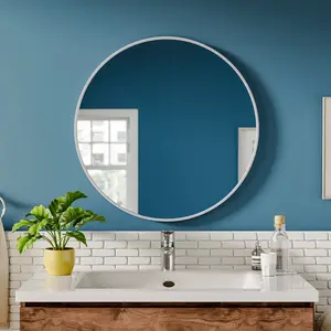 Baum Metal Flat Wall Mirror White / 60 cm H x 60 cm W