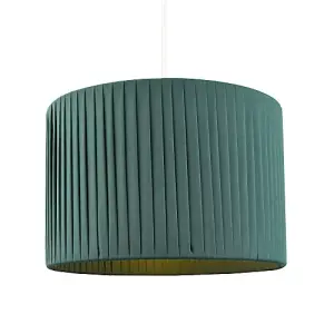 Modern Chic Designer Double Pleated Green Cotton Fabric 10 Drum Lampshade