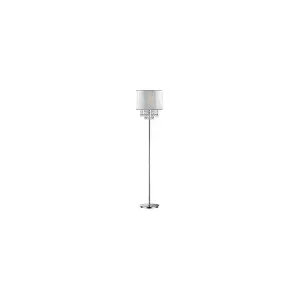 Luminosa Opera 1 Light Floor Lamp Chrome, White, Clear with Crystals and White Shade, E27