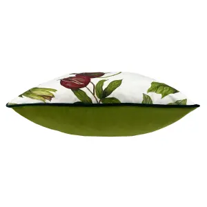 Paoletti Figaro Floral Printed Piped Velvet Polyester Filled Cushion