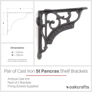 Oakcrafts - Pair of Antique Cast Iron London St Pancras Shelf Brackets - 125mm x 125mm