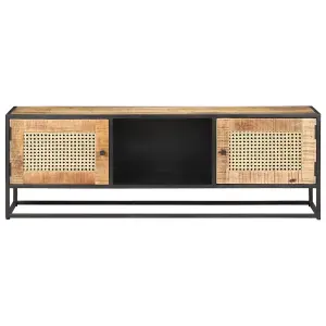 Berkfield TV Cabinet 120x30x40 cm Rough Mango Wood and Natural Cane