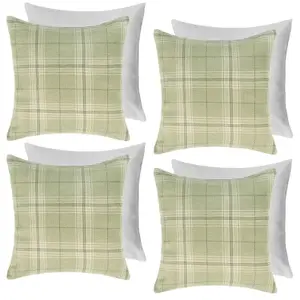 4 Pack Woven Check Filled Cushion Covers, Sage - 45x45cm