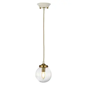 1 Bulb Ceiling Pendant Cream Painted Aged Brass Finish Plated LED E14 60W