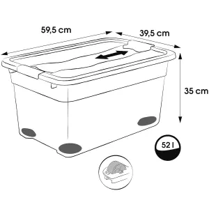 Keeeper Crystal Box 52 Litre with Lid and Caster Wheels - Transparent