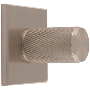 Knurled Cylinder Cabinet Door Knob & Matching Backplate - Satin Nickel 40 x 40mm