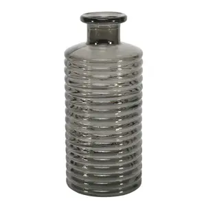 Dove Grey Glass Horizontal Ribbed Bottle Vase. Height 21 cm