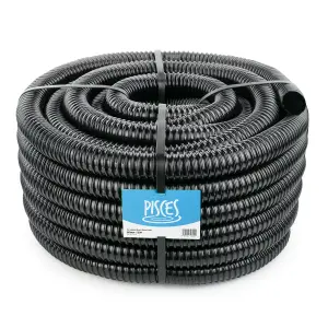 Pisces 25 Metres Of 40mm Corrugated Flexible Black Pond Hose Pipe