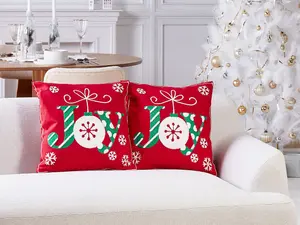 Set of 2 Cushions GINGERBREAD Cotton 45 x 45 cm Text Embroidery Red