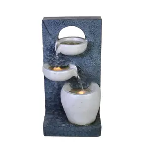 Primrose Solar Powered Pouring Bowls Tiered Cascading Water Wall Water Feature With Battery Backup and LED Lights H48cm