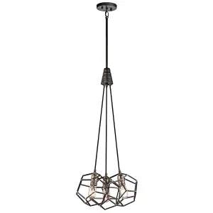 Elstead Rocklyn 3 Light Cluster Pendant Cage Light Steel, E27