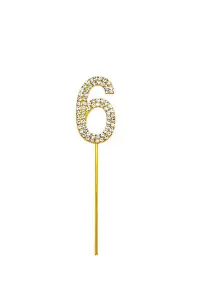 Gold 6 Sparkley Diamond Cake Topper Number 6 for Birthday Anniversary