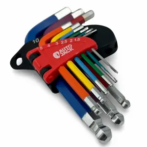 Autojack Mini Ball End Allen Hex Key Set 9 Piece Short Multi Coloured Tools