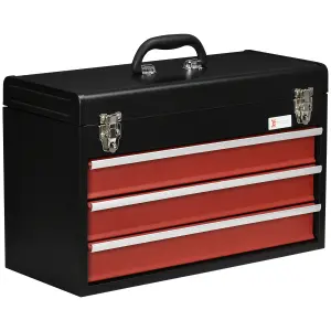 DURHAND Lockable 3 Drawer Tool Chest with Ball Bearing Slide Drawers Black