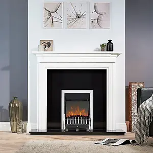 Focal Point Blenheim 2kW Chrome effect Electric Fire With reflective glass flame (H)555mm (W)390mm (D)114mm