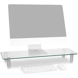 Duronic DM052-3 Monitor Stand Riser 70x24cm, Laptop and Screen Stand for Desktop, 20kg Capacity, Tempered Glass - clear