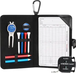 Handy Picks Golf Scorecard Holder N Yardage Book Cover - Divot Repair Tool, Ball Marker, Golf Tees, Scorer, Pencil N Scorecards Included - Gift For