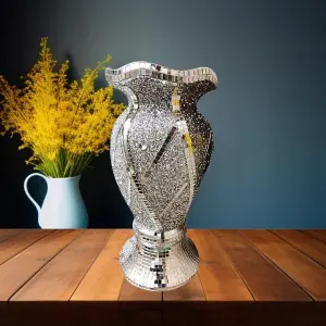 30cm Silver Vase Statue Sparkle Ornament Crushed Diamond Gift Mirrored Flower