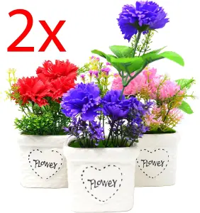 Set Of 2 Artificial Flower 19Cm Ceramic Pot Plant For Home & Office Decorations Suitable Indoor & Outdoor