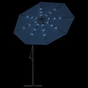 Berkfield Cantilever Umbrella with LED Lights and Steel Pole 300 cm Azure