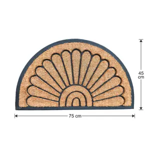 EHC PVC Half Moon Backed Moulded Brushed Natural Coconut Coir Entrance Matting Outdoor & Indoor Mat, 45 x 75 cm