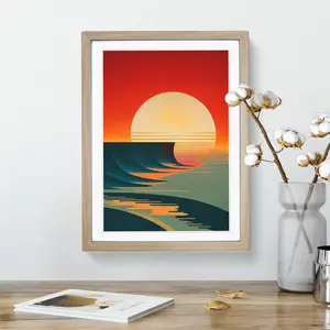 Deco Ocean Sunset No.2 - Single Picture Frame Print Oak / 46cm H x 34cm W x 2cm D