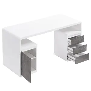 Florentine High Gloss Computer Desk In White And Concrete Effect