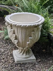 Extra Large White Cast 'New Leaves' Pot With Stylish Leaf Design