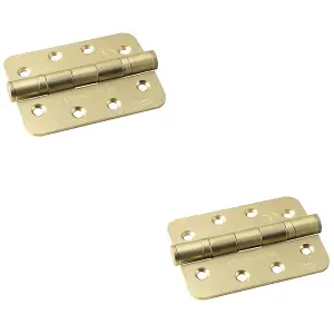 2 PACK - PAIR Grade 13 Heavy Duty Ball Bearing P Hinge RADIUS 107 x 77mm Satin Brass Door