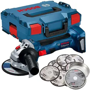 Bosch GWS 18V-7 125 18v 125mm Brushless Angle Grinder Bare L-BOXX +10 Inox Discs