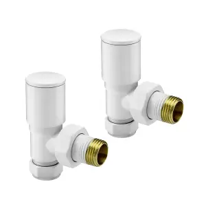 Pair Of Round White Angled Radiator Valves