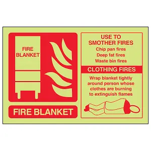 FIRE BLANKET Fire Extinguisher Sign - Glow in Dark - 150x100mm (x3)