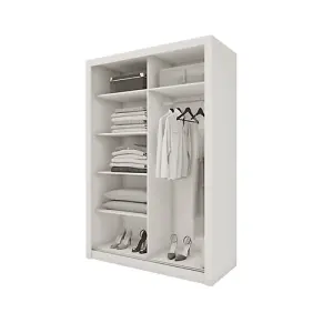 Elegant Sliding Door Wardrobe with Mirrors & Organiser Shelves in White (H2150mm x W1500mm x D600mm)