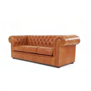 Chesterfield 3 Seater Sofa Old English Saddle Real Leather In Classic Style