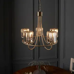 Luminosa Berenice 5 Light Multi Arm Glass Shade Ceiling Pendant Antique Brass