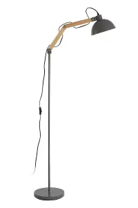 Interiors by Premier Highly Manoeuvrable Grey Wood And Metal Floor Lamp, Sturdy Design Bedroom Floor Lamp, Sleek Modern Lamp