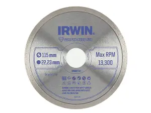 IRWIN 115mm Continuous Rim Diamond Blade for Precision Ceramic Tile Cutting