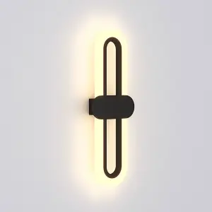 Black Frame Modern Oval LED 15W Indoor Wall Light Bedside Sconce with Acrylic Shade 40cm Warm Light