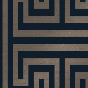 Next Metallic Greek key Navy Metallic effect Smooth Wallpaper