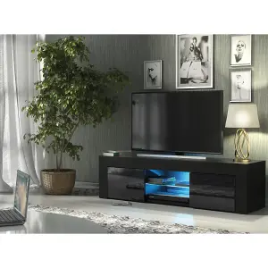 TV Unit 130cm Sideboard Cabinet Cupboard TV Stand Living Room High Gloss Doors - Black