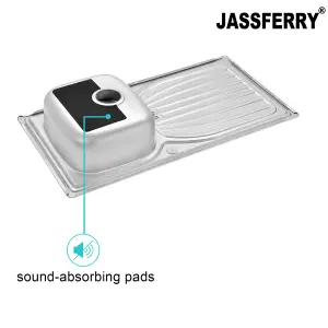 JASSFERRY Stainless Steel Kitchen Sink Single Bowl Reversible Drainer, Top Overflow Hole Design, 980 x 510 mm