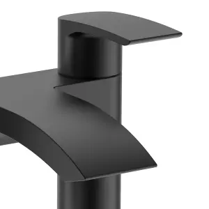 Nes Home Vago Contemporary Matte Black Deck Mounted Waterfall Bath Filler Tap