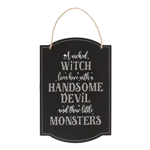 Something Different Wicked Witch Family Hanging Sign Black/White (One Size)