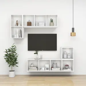 Berkfield Wall-mounted TV Cabinet High Gloss White 37x37x142.5 cm Engineered Wood