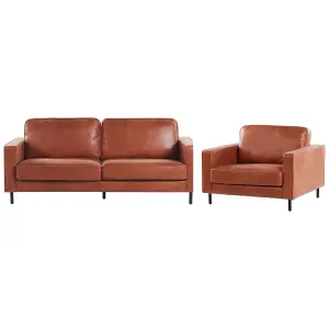 Faux Leather Living Room Set Golden Brown SAVALEN